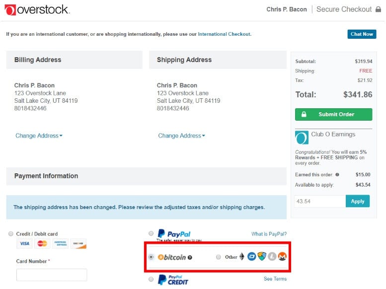 overstock accepting cryptocurrency